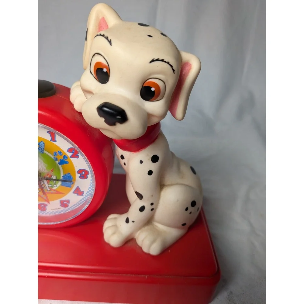 Disney 101 Dalmatians Alarm Clock **  WORKS**Fantasma Vintage Red Puppy Figure r